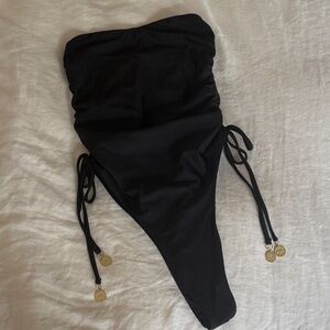 Kulani Kinis Black Strapless One-Piece Swimsuit with Gold Accents